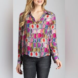 APNY Button-up With Roll-up Sleeve Shirt Overlapping Circles Print S
